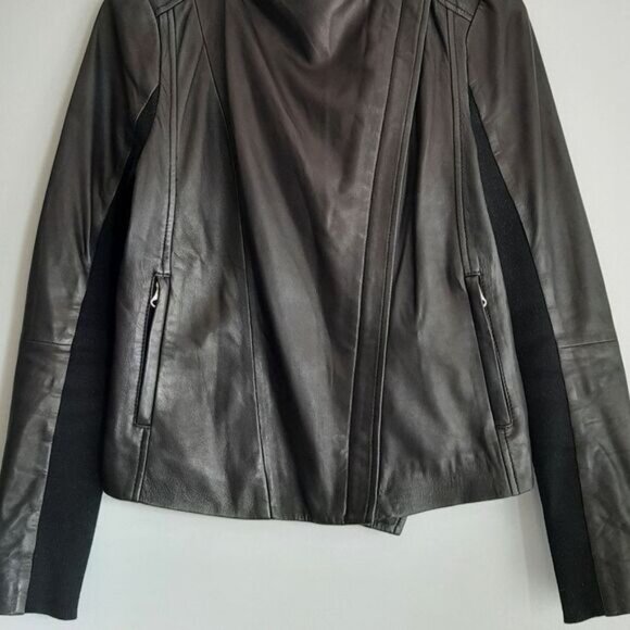 TROUVE Genuine Leather Moto Jacket Side Zip Black Sz XS - Picture 5 of 16